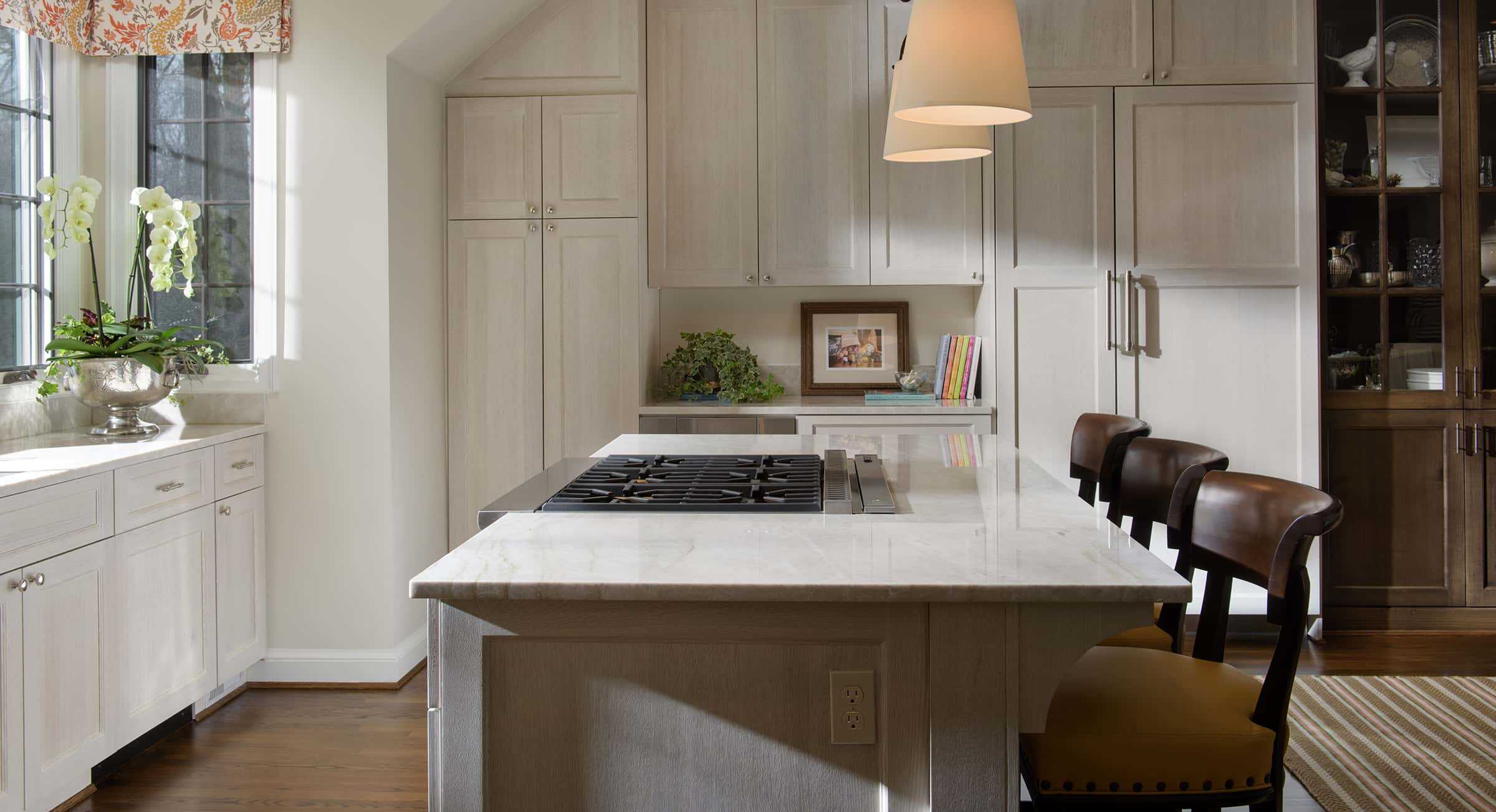 contemporary kitchen with white cabinets