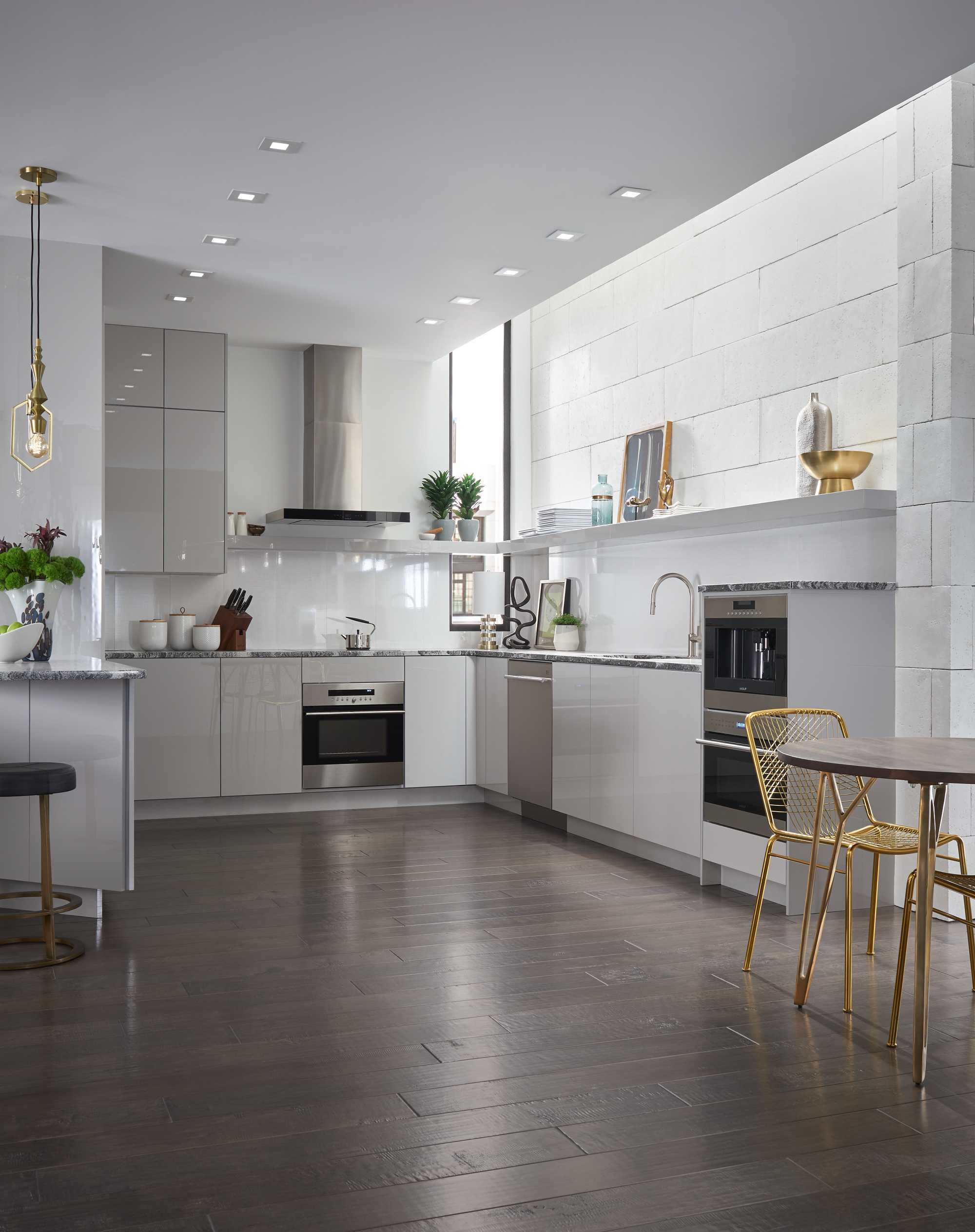 sleek minimalist kitchen with white cabinets